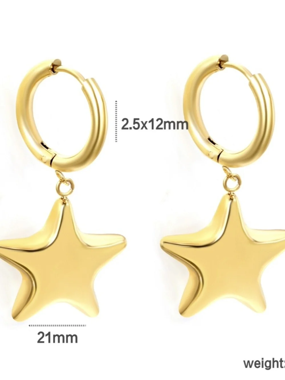 Gold Star Hoop Drop Earrings - Unbranded